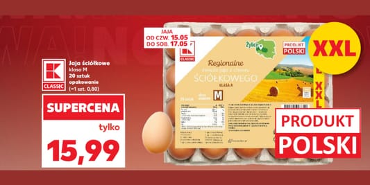 Kaufland: 15,99 zł za jaja ściółkowe klasa M, 20 sztuk 15.05.2025