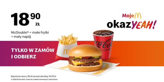McDonald's: 18,90 zł McDouble® + małe frytki + mały napój 19.01.2026