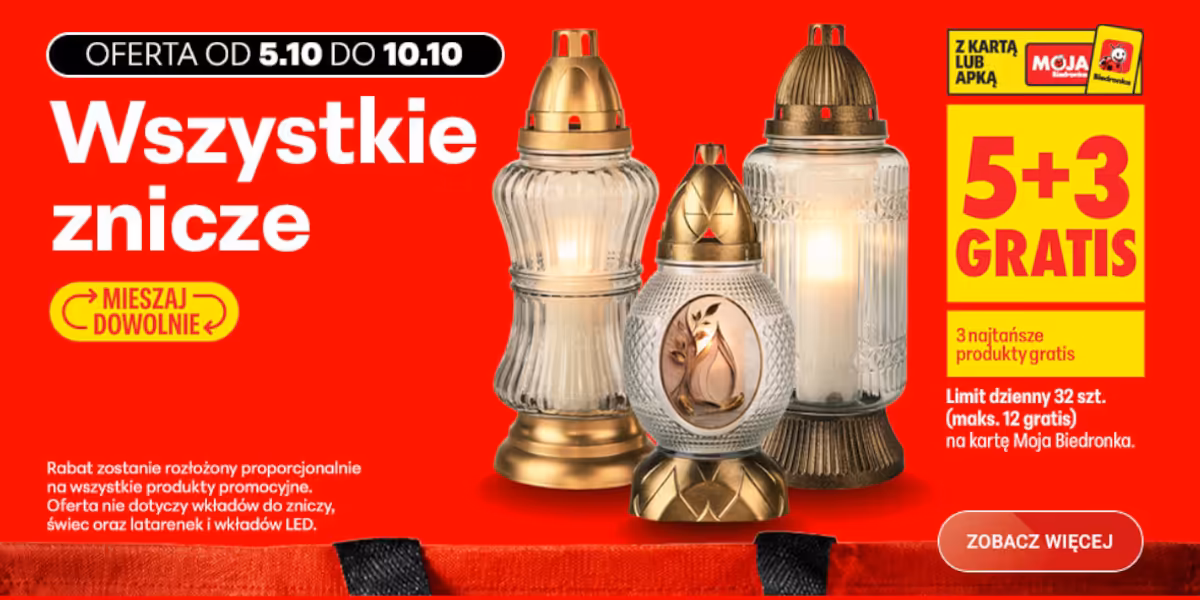 Biedronka: 5+3 GRATIS na wszystkie znicze
