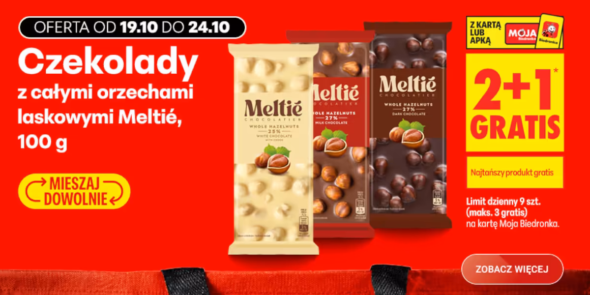 Biedronka: 2+1 GRATIS na czekolady Meltié