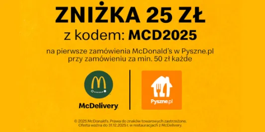 McDonald's: KOD rabatowy -25 zł na zamówienie z Pyszne.pl 14.01.2025