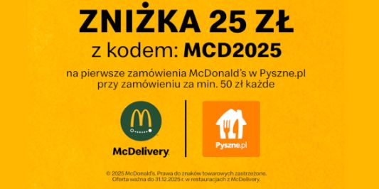 McDonald's: KOD rabatowy -25 zł na zamówienie z Pyszne.pl 14.01.2025