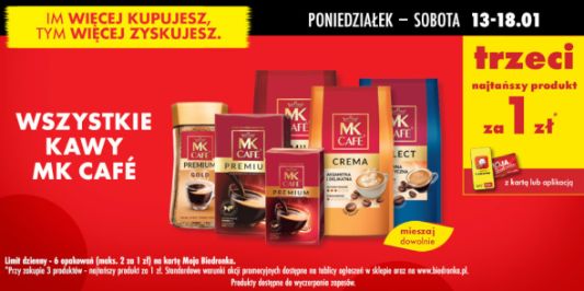 Biedronka: 1 zł za wszystkie kawy MK Cafe - trzeci produkt 13.01.2025