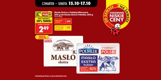Biedronka: -58% na masło 15.10.2026