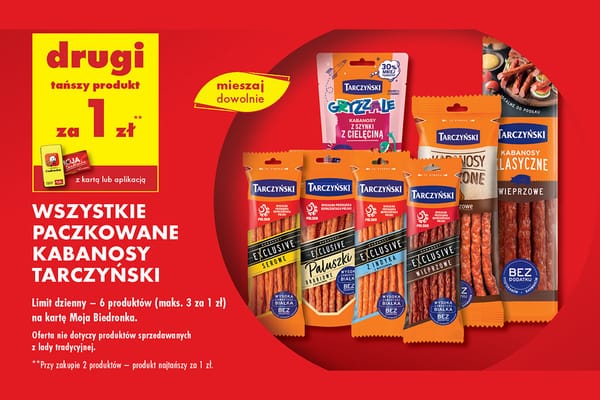 : 1 zł za kabanosy Tarczyński - drugi tańszy produkt