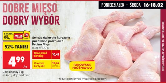 Biedronka: -52% na ćwiartkę kurczaka 16.02.2026