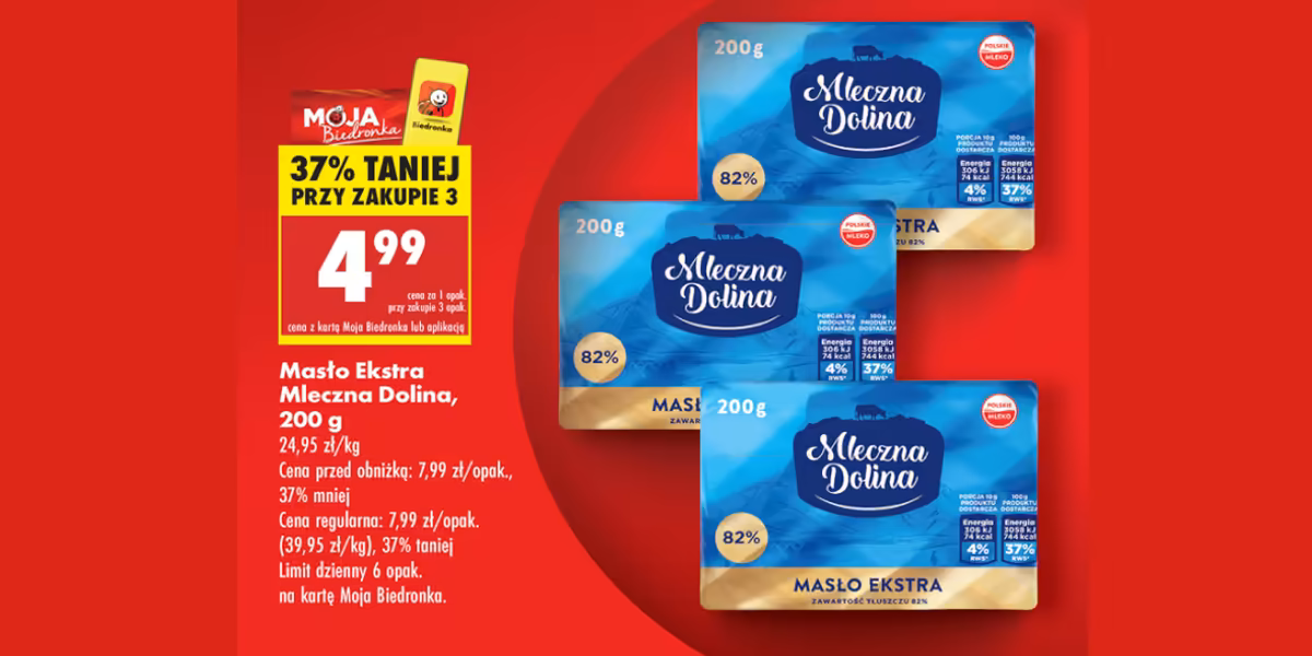 Biedronka: -37% na masło Ekstra Mleczna Dolina