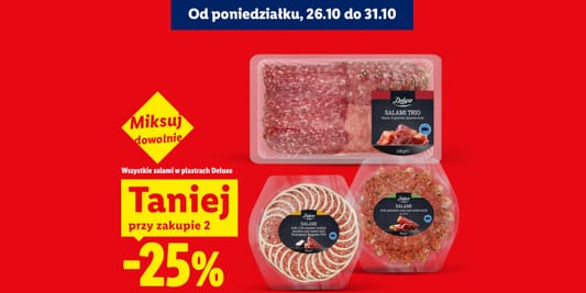 Lidl: -25% na wszystkie salami w plastrach Deluxe 26.10.2026