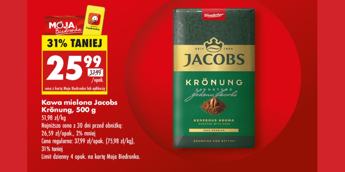 Biedronka: -31% na kawę mieloną Krönung Jacobs