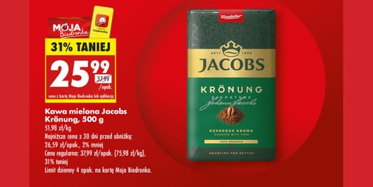 Biedronka: -31% na kawę mieloną Krönung Jacobs 12.05.2025