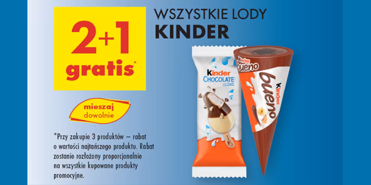 Biedronka: 2+1 GRATIS na wszystkie lody Kinder