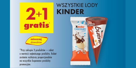Biedronka: 2+1 GRATIS na wszystkie lody Kinder 27.05.2025