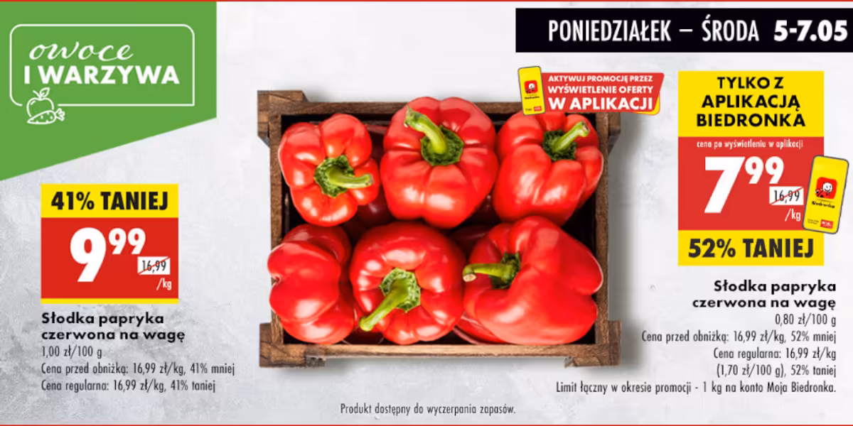 Biedronka: Do -52% na słodką paprykę czerwoną