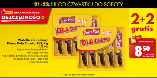 Biedronka: 2+2 GRATIS wafelki dla rodziny Prince Polo Classic 21.11.2024