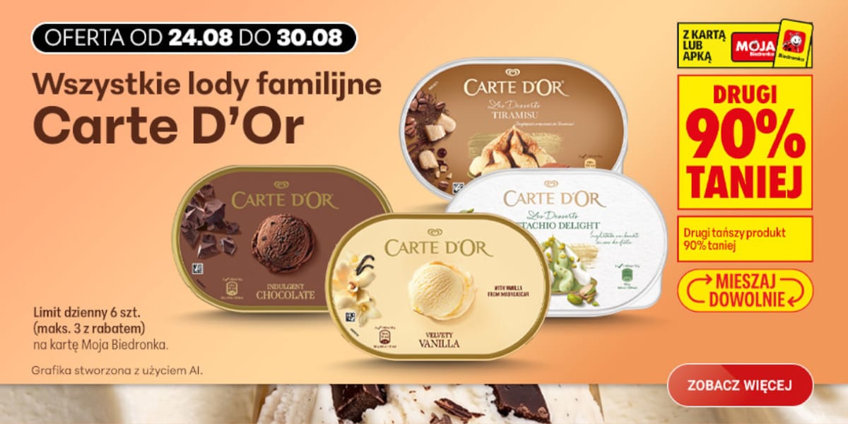 Biedronka: -90% na wszystkie lody familijne Carte d'Or