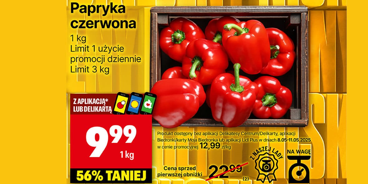 Delikatesy Centrum: 9,99 zł/kg na paprykę czerwoną 05.05.2025