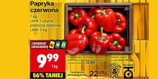 Delikatesy Centrum: 9,99 zł/kg na paprykę czerwoną 05.05.2025