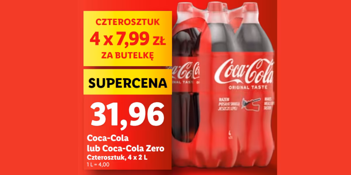 Lidl: 31,96 zł za 4-pak napoju Coca-Cola lub Coca Cola Zero