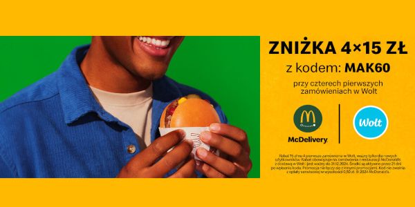 McDonald's: KOD rabatowy -60 zł na zamówienia z dostawą Wolt 02.01.2024