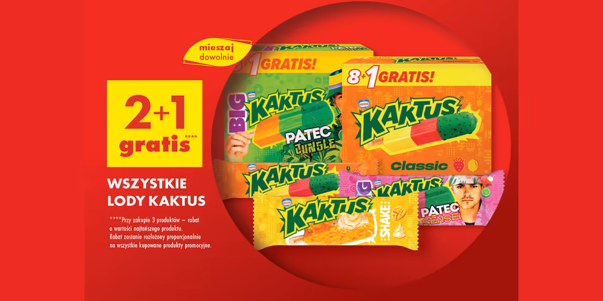 Biedronka: 2+1 GRATIS na wszystkie lody Kaktus
