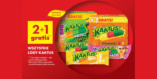 Biedronka: 2+1 GRATIS na wszystkie lody Kaktus 09.06.2025