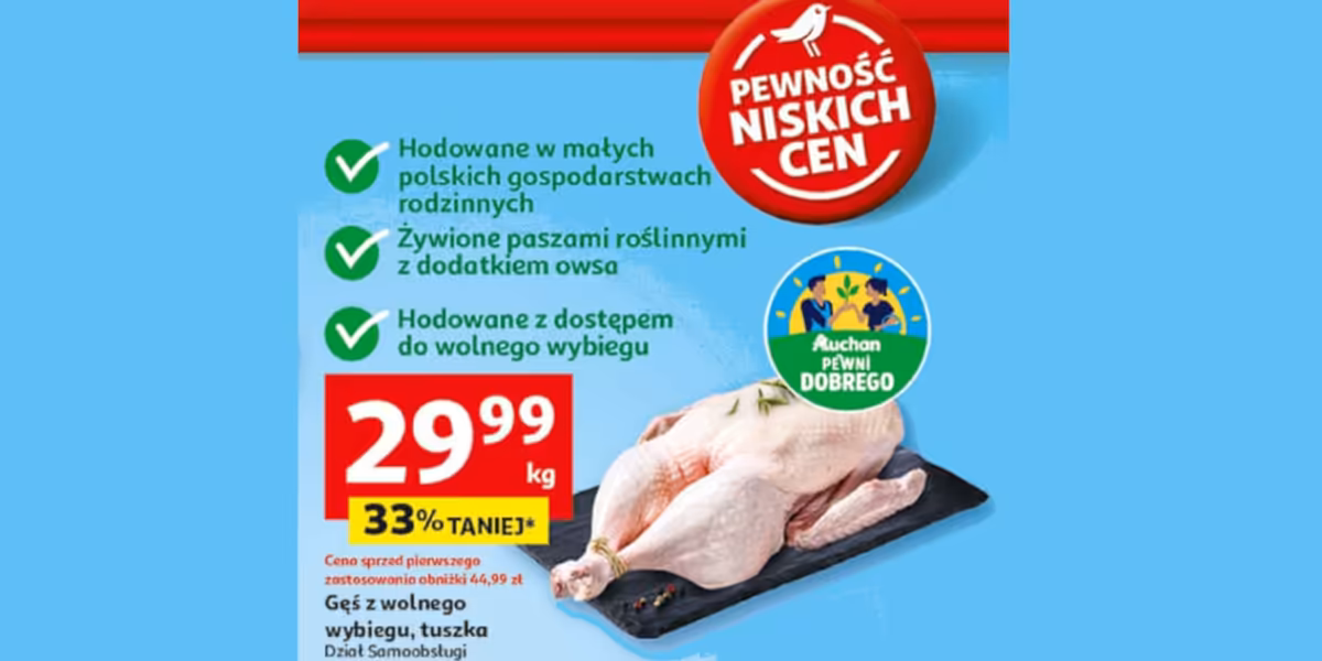Auchan: -33% na gęś z wolnego wybiegu