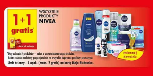 Biedronka: 1+1 GRATIS na wszystkie produkty Nivea 16.05.2025