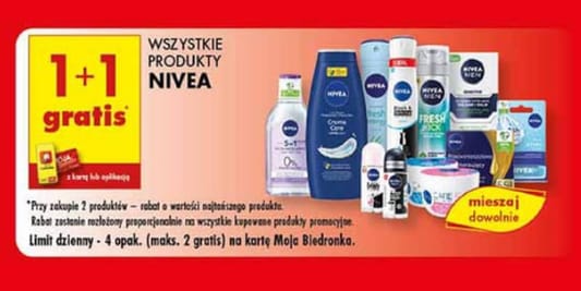 Biedronka: 1+1 GRATIS na wszystkie produkty Nivea 16.05.2025