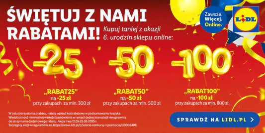 Lidl: KOD rabatowy Do -100 zł na Twoje zakupy 12.05.2025