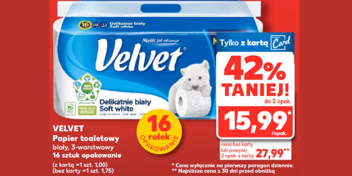 Kaufland: -42% na papier toaletowy Velvet