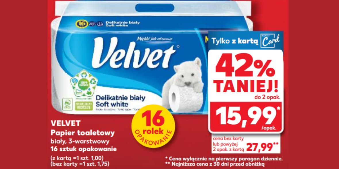 Kaufland: -42% na papier toaletowy Velvet 22.05.2025