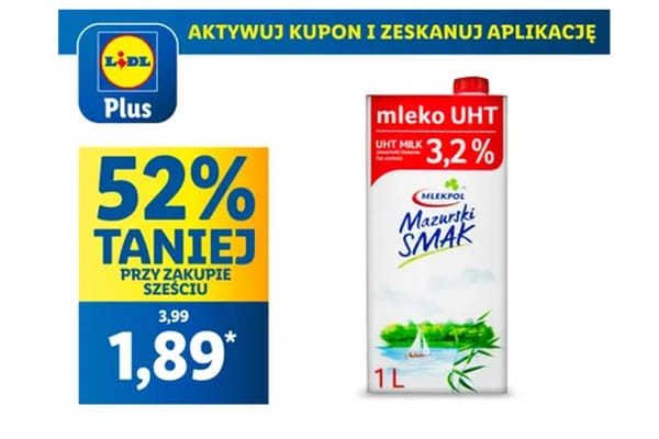: KUPON -52% na Mleko UHT 3,2%