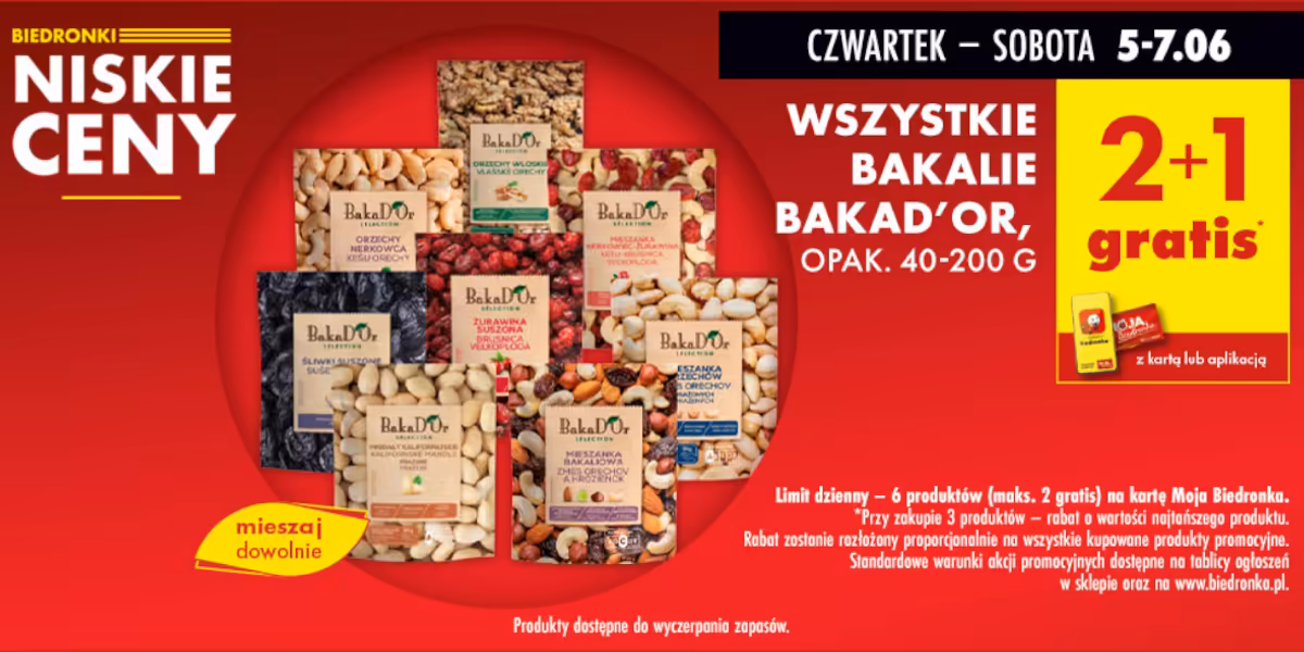 Biedronka: 2+1 GRATIS na wszystkie bakalie BAKAD'OR
