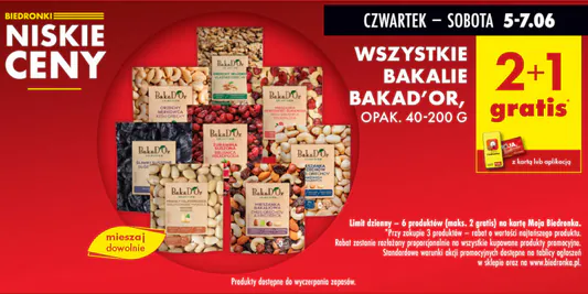 Biedronka: 2+1 GRATIS na wszystkie bakalie BAKAD'OR 05.06.2025