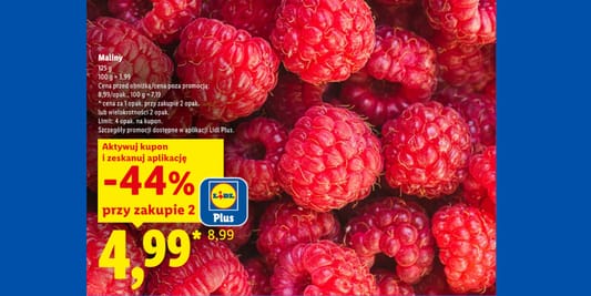 Lidl: KUPON -44% na maliny 26.10.2026