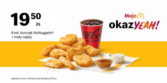 McDonald's: 19,50 zł McNuggets® 9 szt. + mały napój 19.05.2025