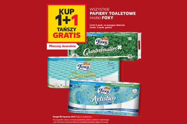 Kaufland: 1+1 GRATIS na wszystkie papiery toaletowe Foxy