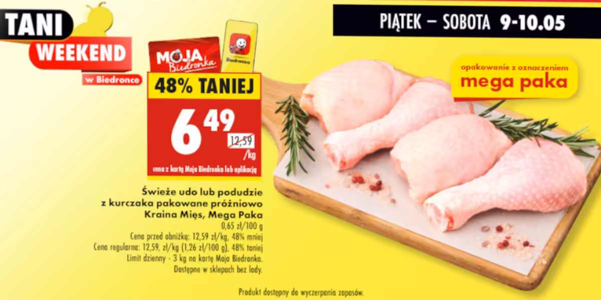 Biedronka: -48% na świeże udo lub podudzie kurczaka