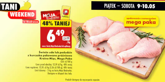 Biedronka: -48% na świeże udo lub podudzie kurczaka 09.05.2025